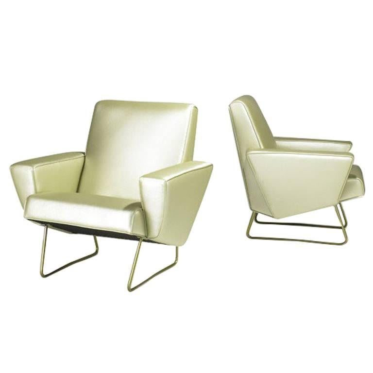Pair of French Geometrical Club Chairs Pierre Guariche For Sale