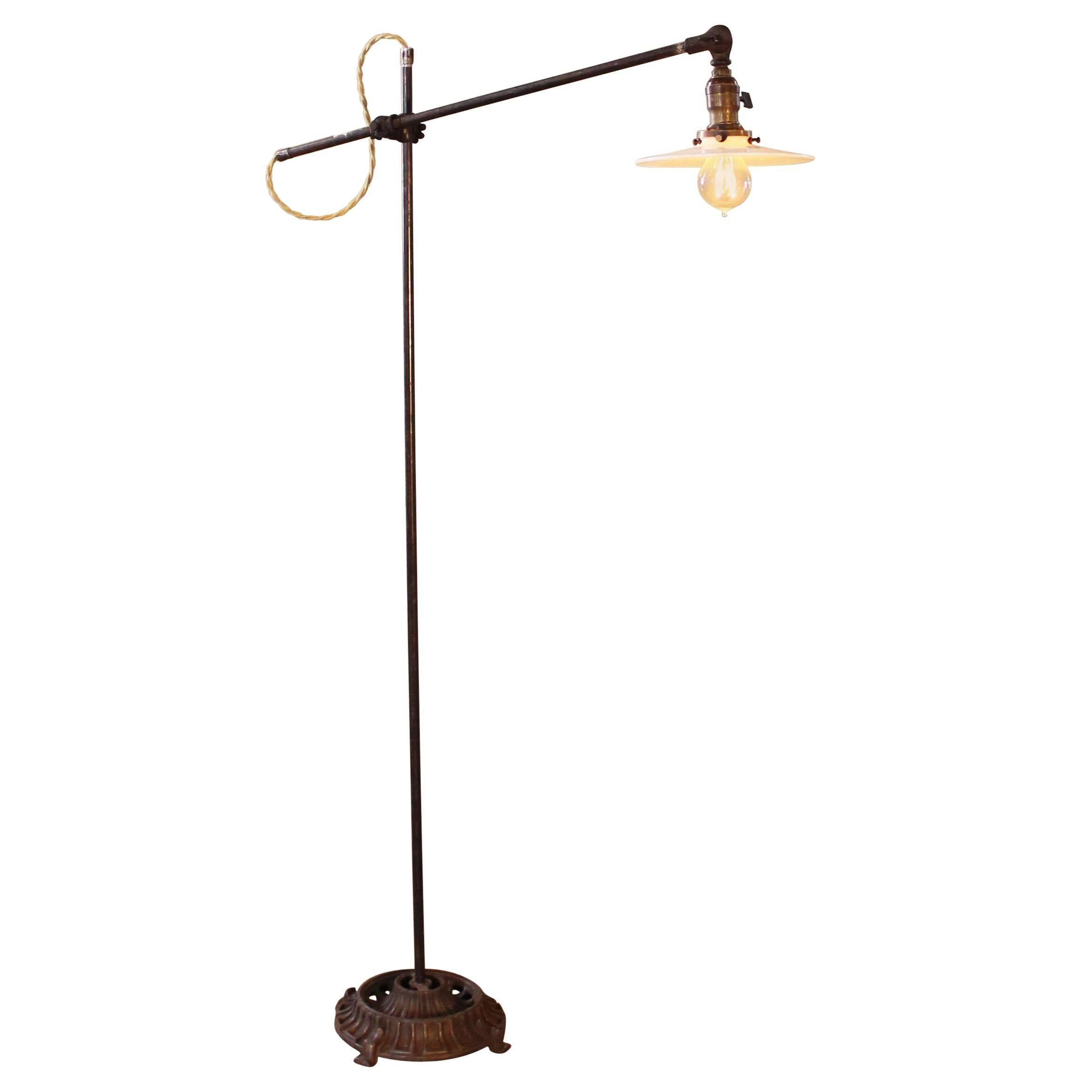 Vintage Floor Task Lamp Light Industrial Milk Glass Metal Iron Adjustable 