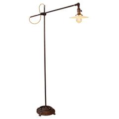 Vintage Floor Task Lamp Light Industrial Milk Glass Metal Iron Adjustable 10