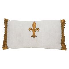 Antique Metallic Gold Thread Fleur-de-Lis Appliqué Pillow 7