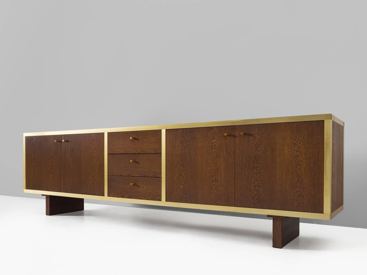 Mid-Century Modern Van den Berghe-Pouvers Oak and Brass Credenza