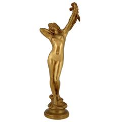 French Art Nouveau gilt Bronze sculpture of a Nude by A. Guillot 1900