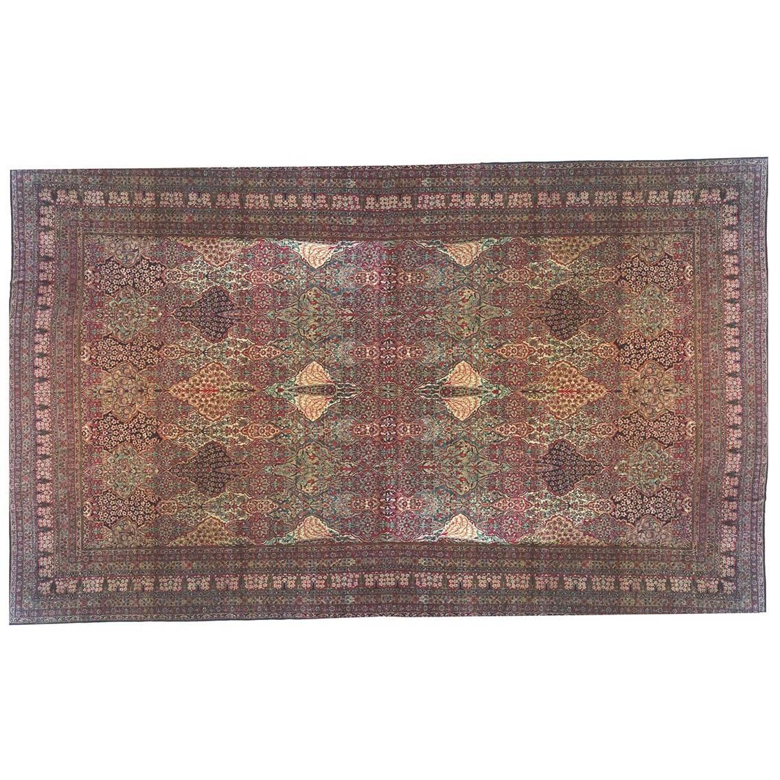 Antique Persian Lavar Oriental Carpet, Mansion Size, with Allover Floral Design