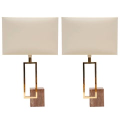 Elegant Pair of Marble and Brass Table Lamps