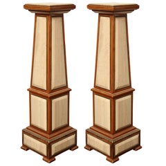 Pair of 1920s Style Columns in Oak with Marble and Bronze