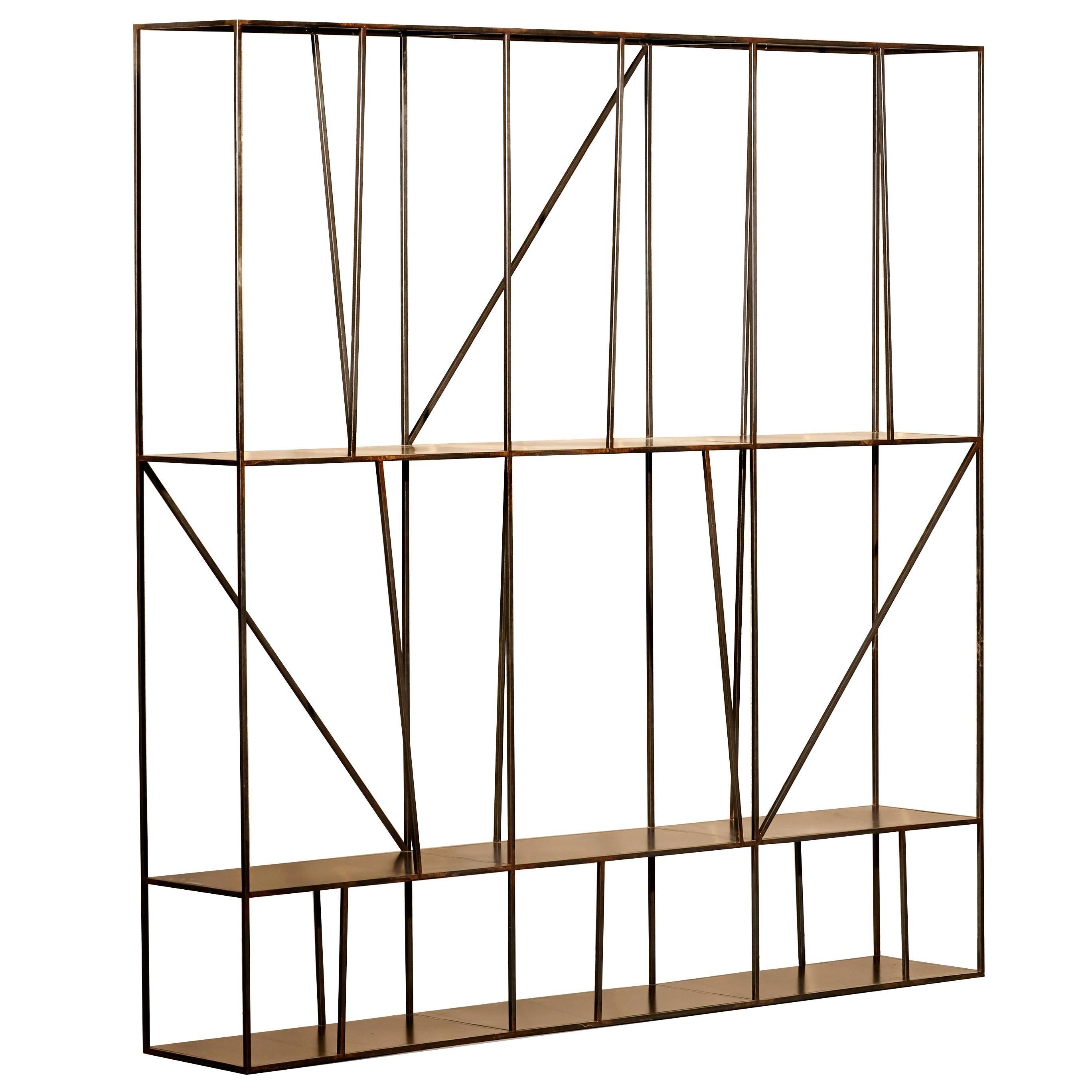 Staiths V1 Sculptural Shelving Unit — Blackened Steel — Made in Britain For Sale