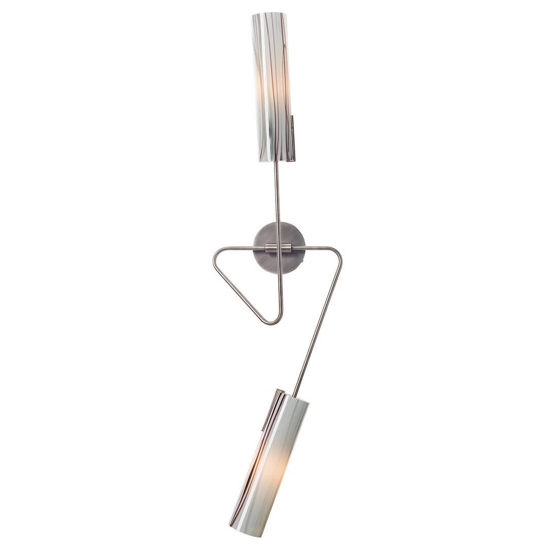 Continuum Model 02 Sconce: White Glass, Topaz/Grey Stripes by AVRAM RUSU STUDIO