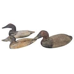 Antique Wooden Duck Decoys with Distressed Paint