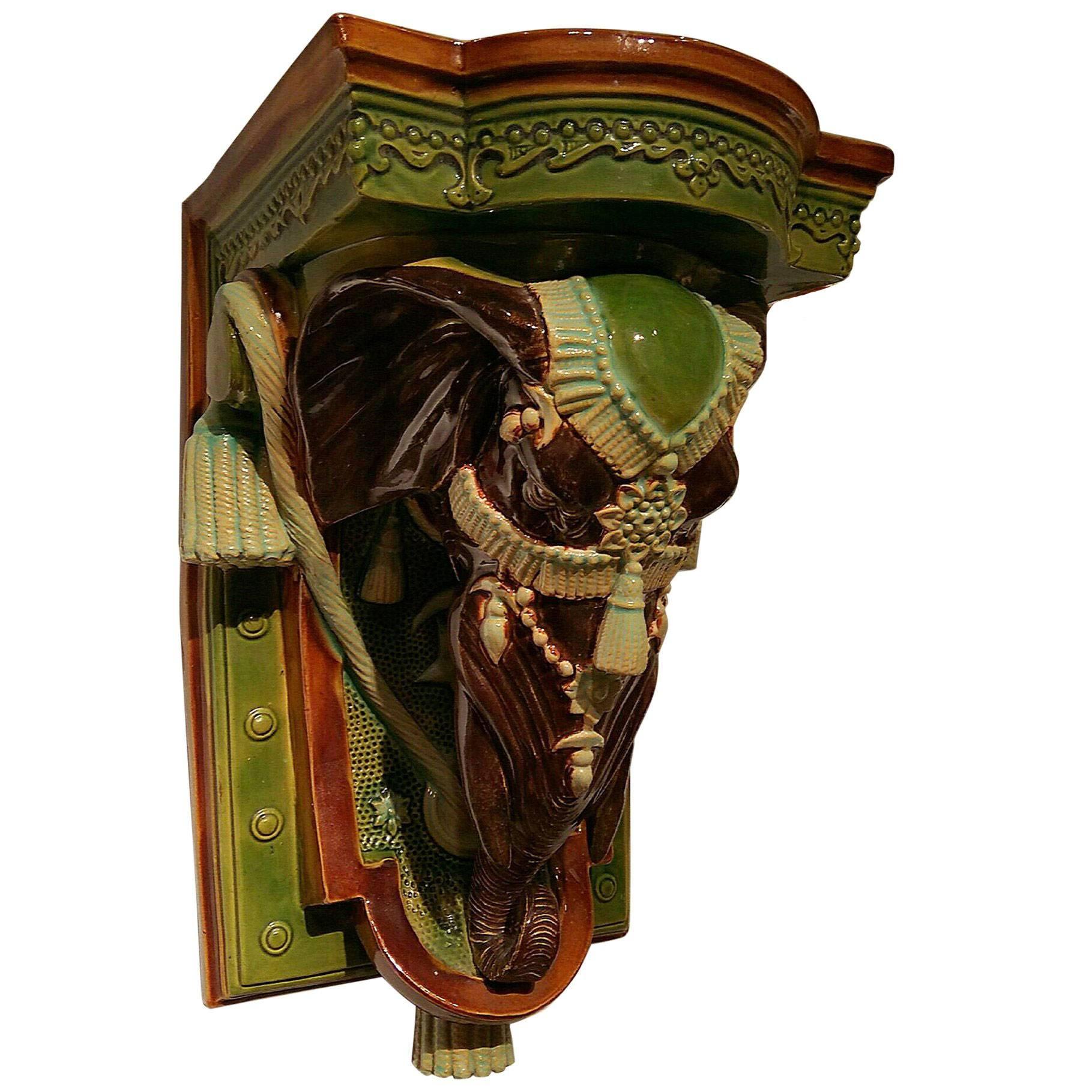 Elephant Majolica Sconce For Sale