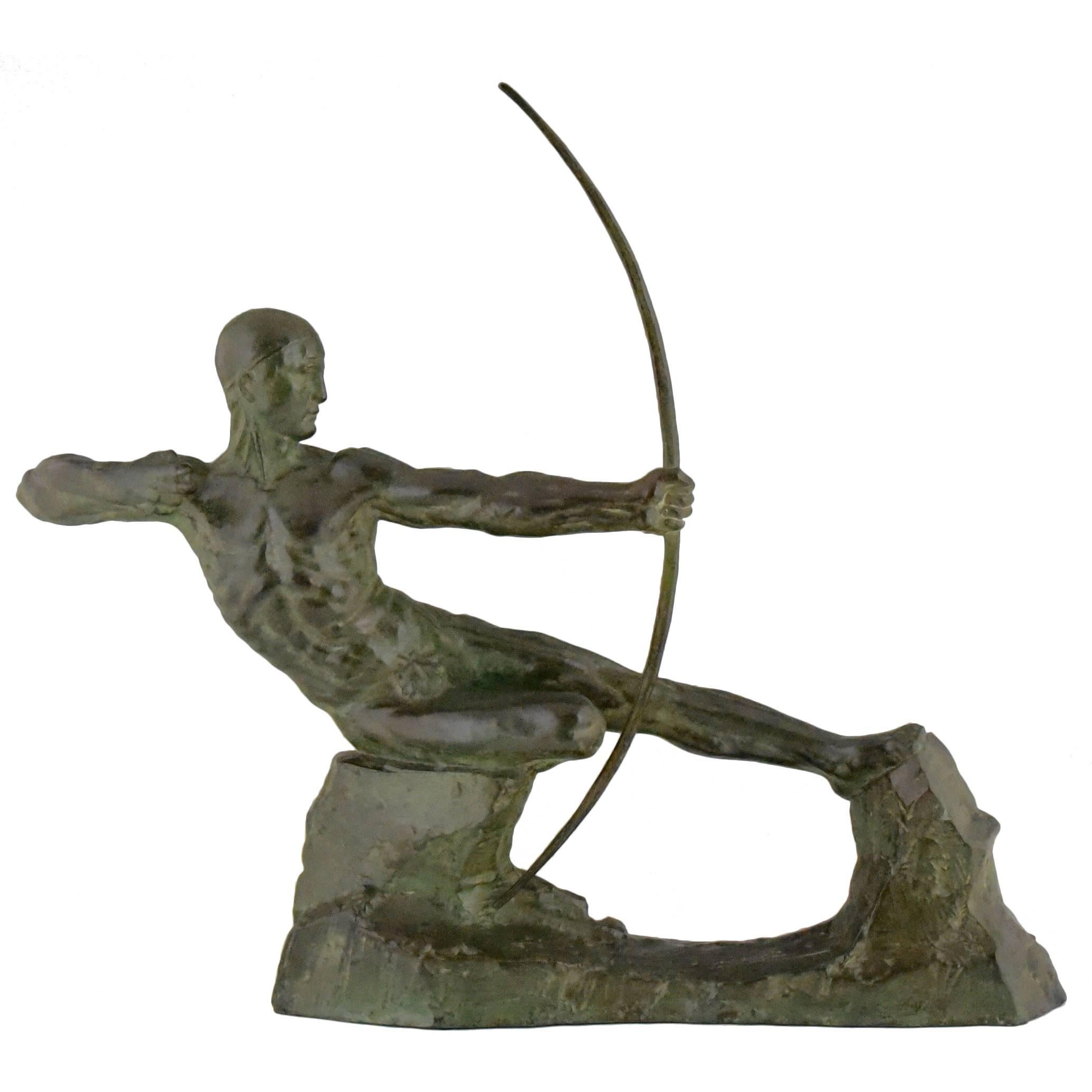 French Art Deco Bronze Sculpture of Male Nude Archer by Victor Demanet, 1930