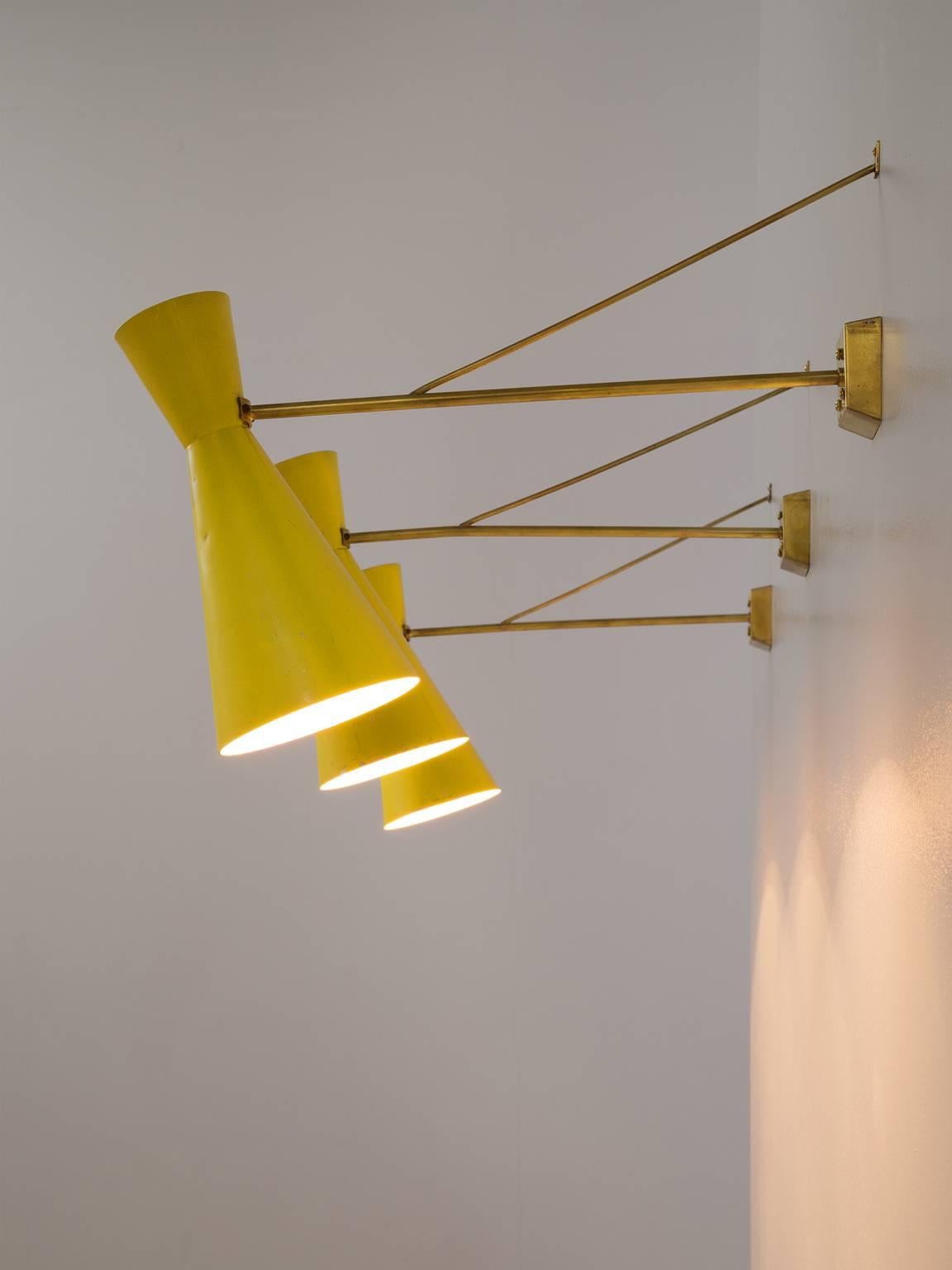 Yellow Brass Industrial Wall Lights In Good Condition In Waalwijk, NL