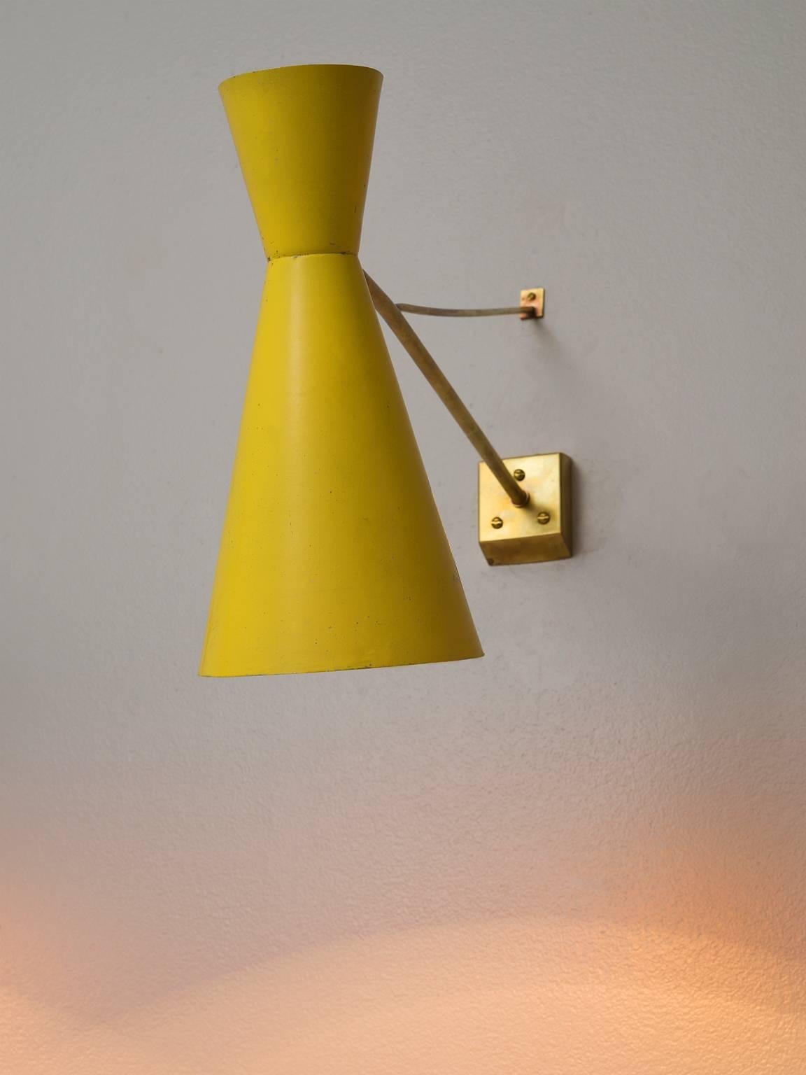 Mid-20th Century Yellow Brass Industrial Wall Lights