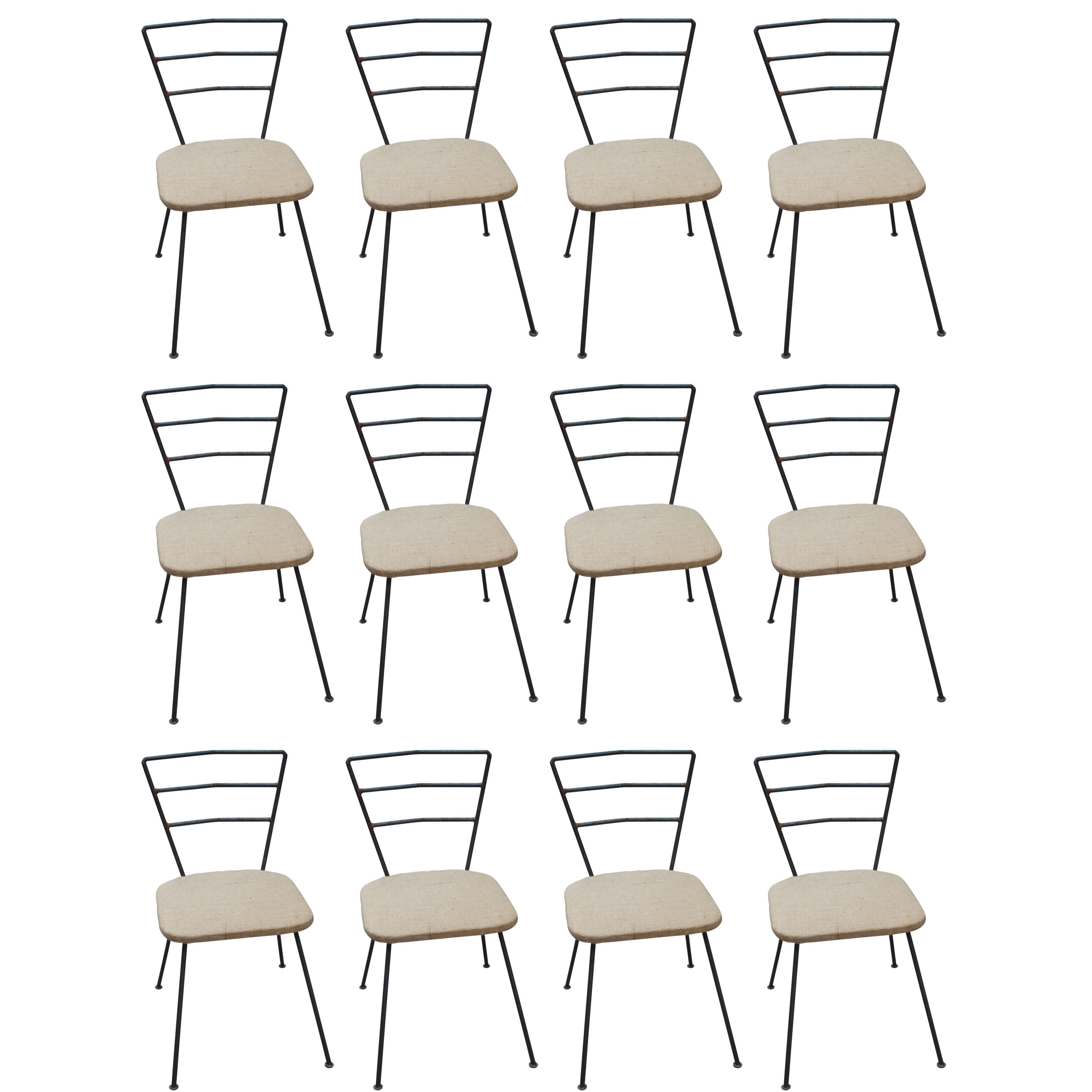 Set of 12 Modern Handmade Iron Ladder Back Dining Chairs with Canvas Seats