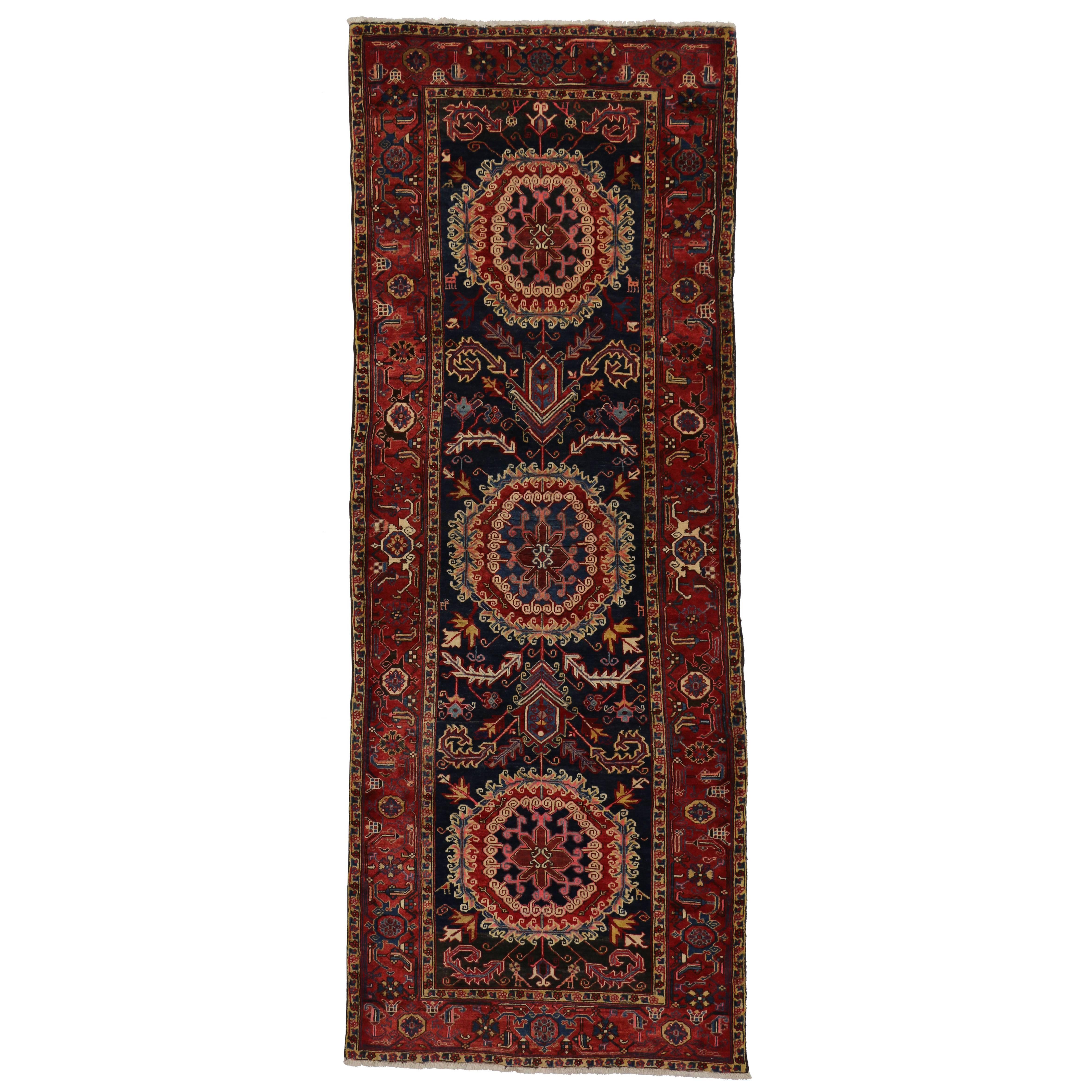 Vintage Persian Heriz Runner with Modern Traditional Style