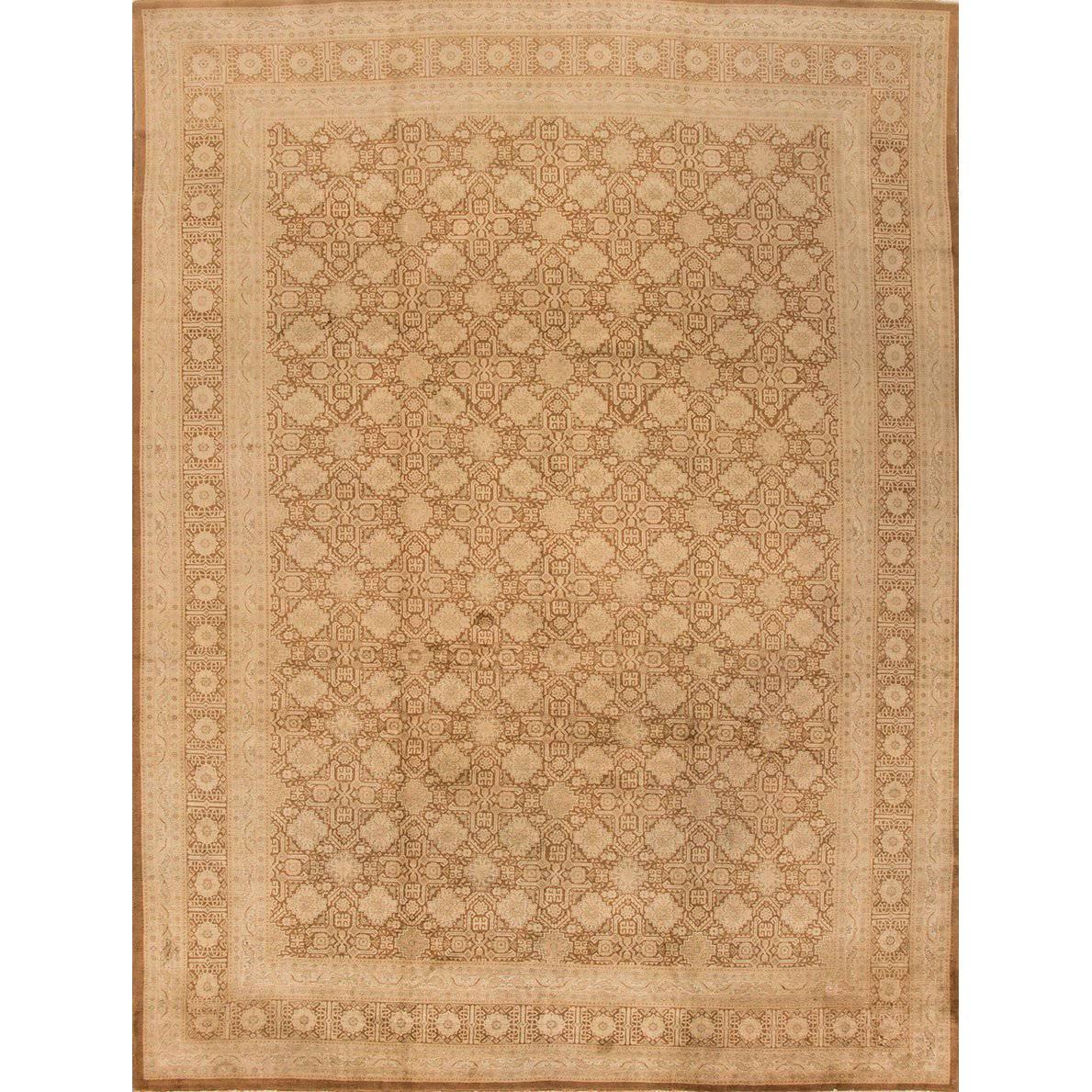 Antique Beige Geometric Persian Tabriz Rug