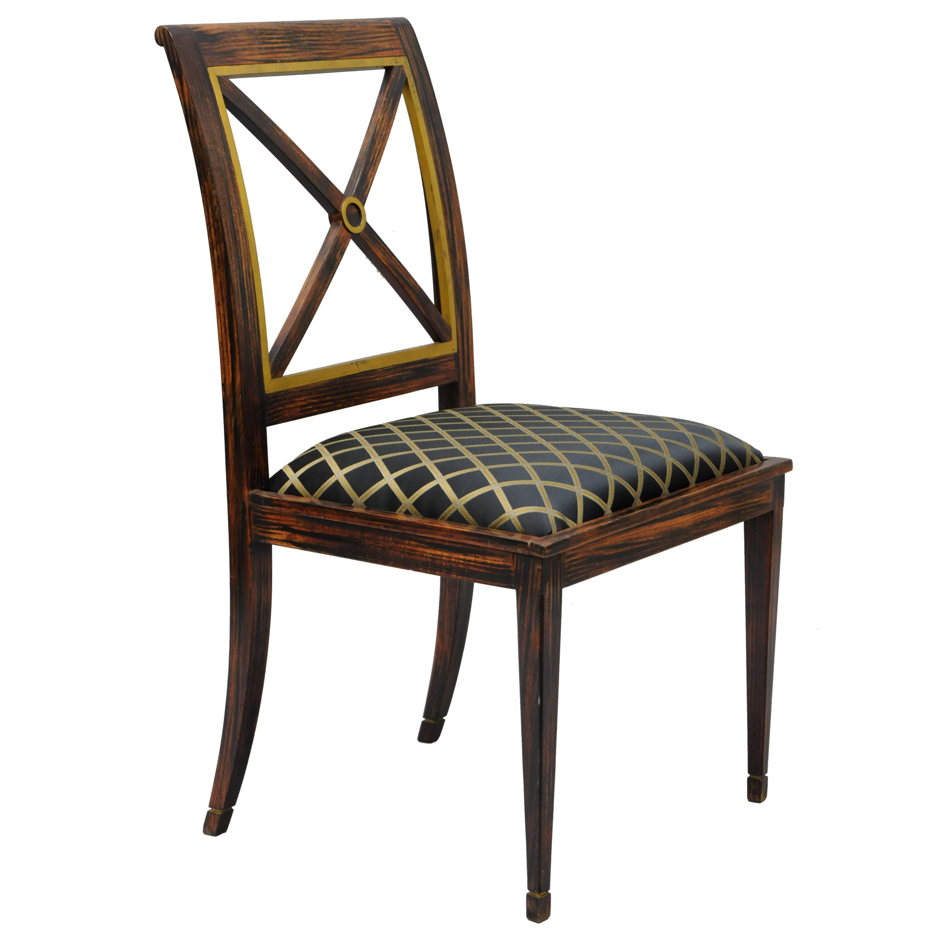 Neoclassical Style X Back Gold Gilt Hand-Painted Rosewood Grain Desk Side Chair