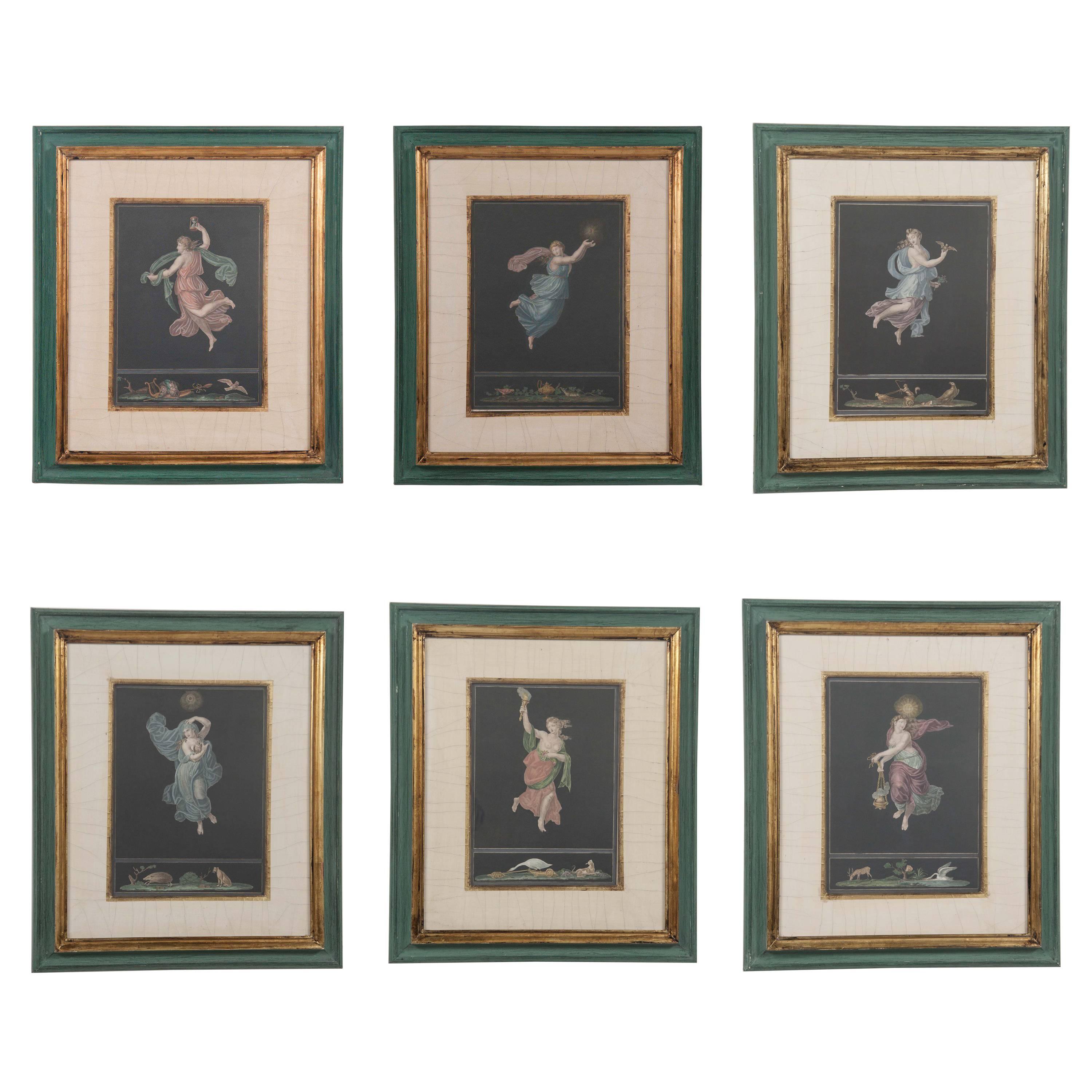 Six 19th Century hand-colored Engravings of Day and Night after Raphael