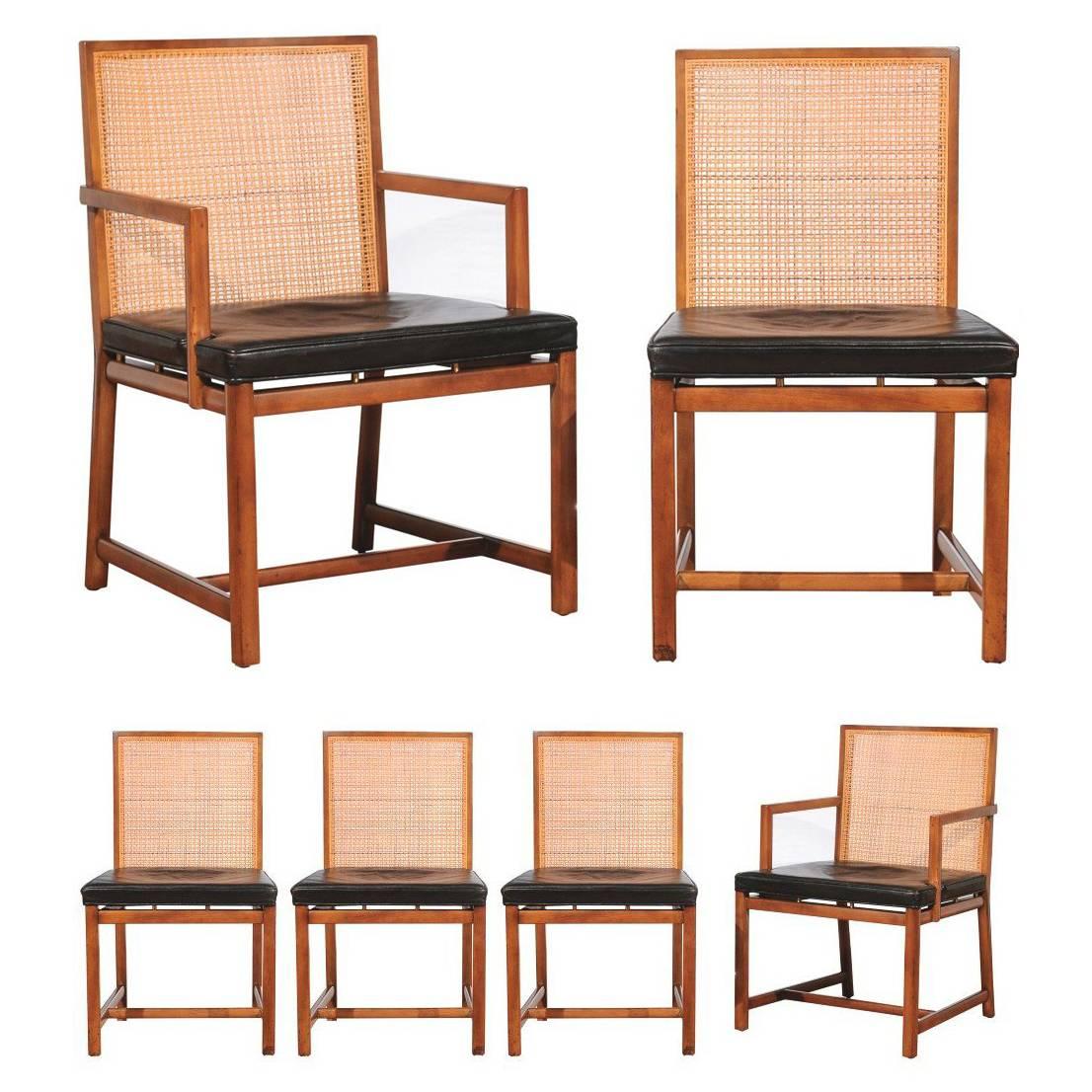 Restored Set of 6 Cane Dining Chairs by Michael Taylor for Baker