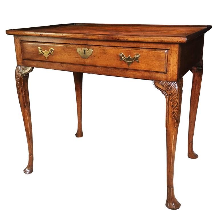 18th Century Irish Tea Table with Drawer and Trifid Feet For
