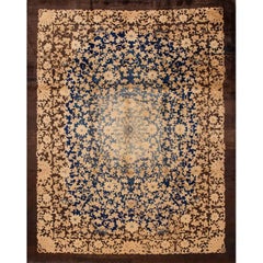 Tappeto Fette cinese Art Deco vintage anni '20, marrone e blu