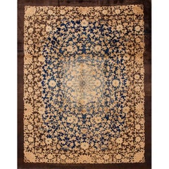 Tapis Art Déco chinois vintage marron et bleu Fette des années 1920