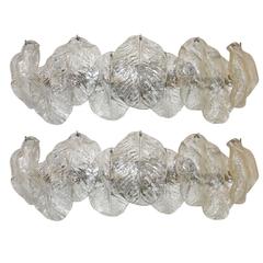 Pair of Italian Murano Mazzega Clear Leaf Wall Light Sconces