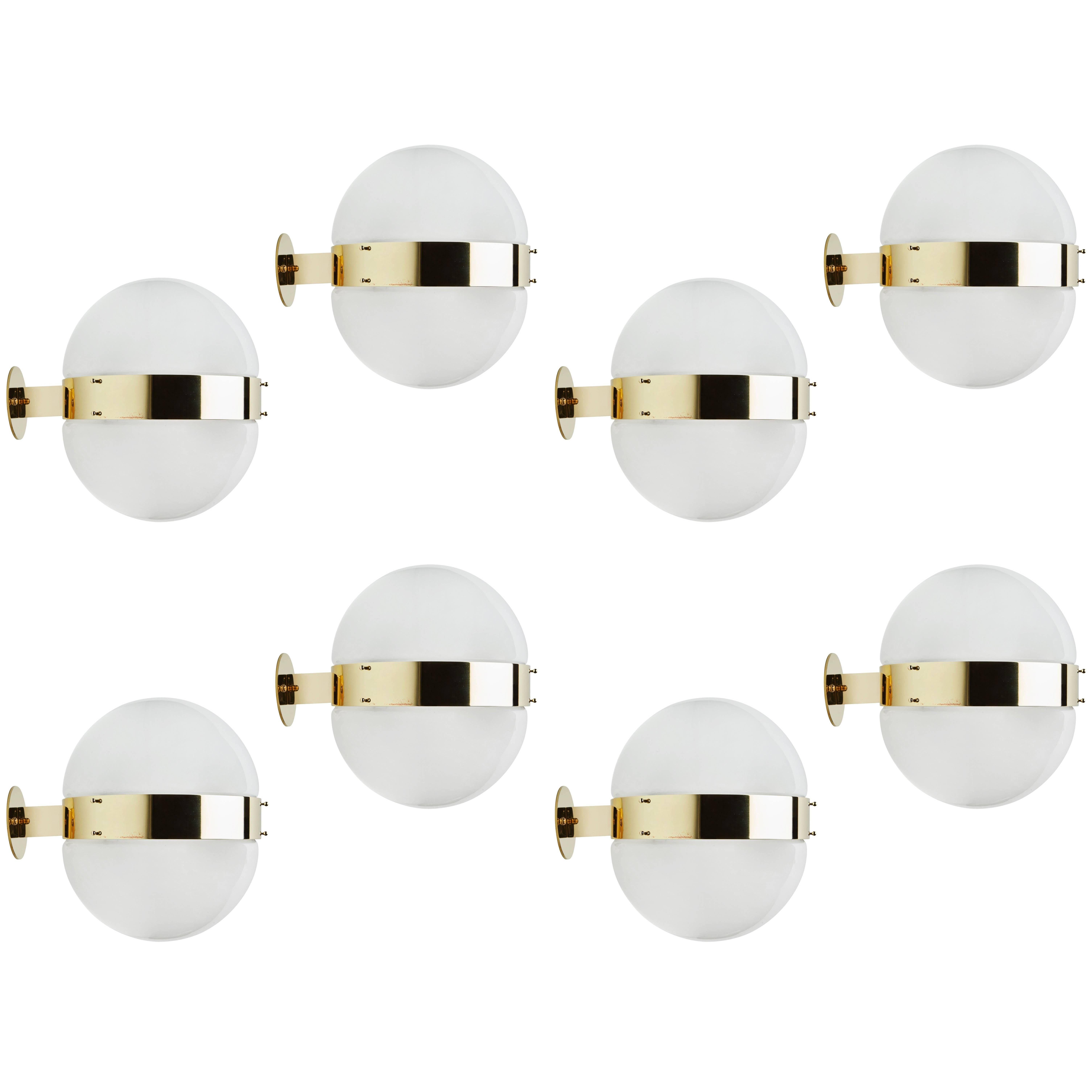 Eight Glass and Brass "Clio" Wall or Ceiling Lights by Sergio Mazza
