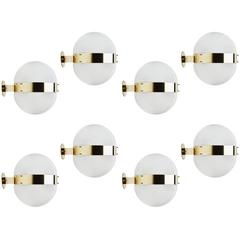 Eight Glass and Brass "Clio" Wall or Ceiling Lights by Sergio Mazza