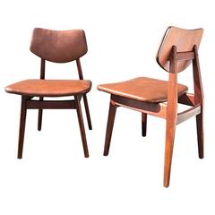 Walnut and Leather Jens Risom Dining Chairs C276, Set of Six