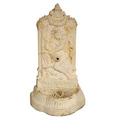 Antique Painted Cast Iron Neptune Wall Fountain from France 12
