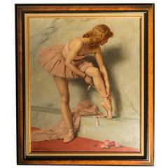 Oil on Canvas 'La Danseuse Rose' Sign by Auguste Leroux, circa 1950