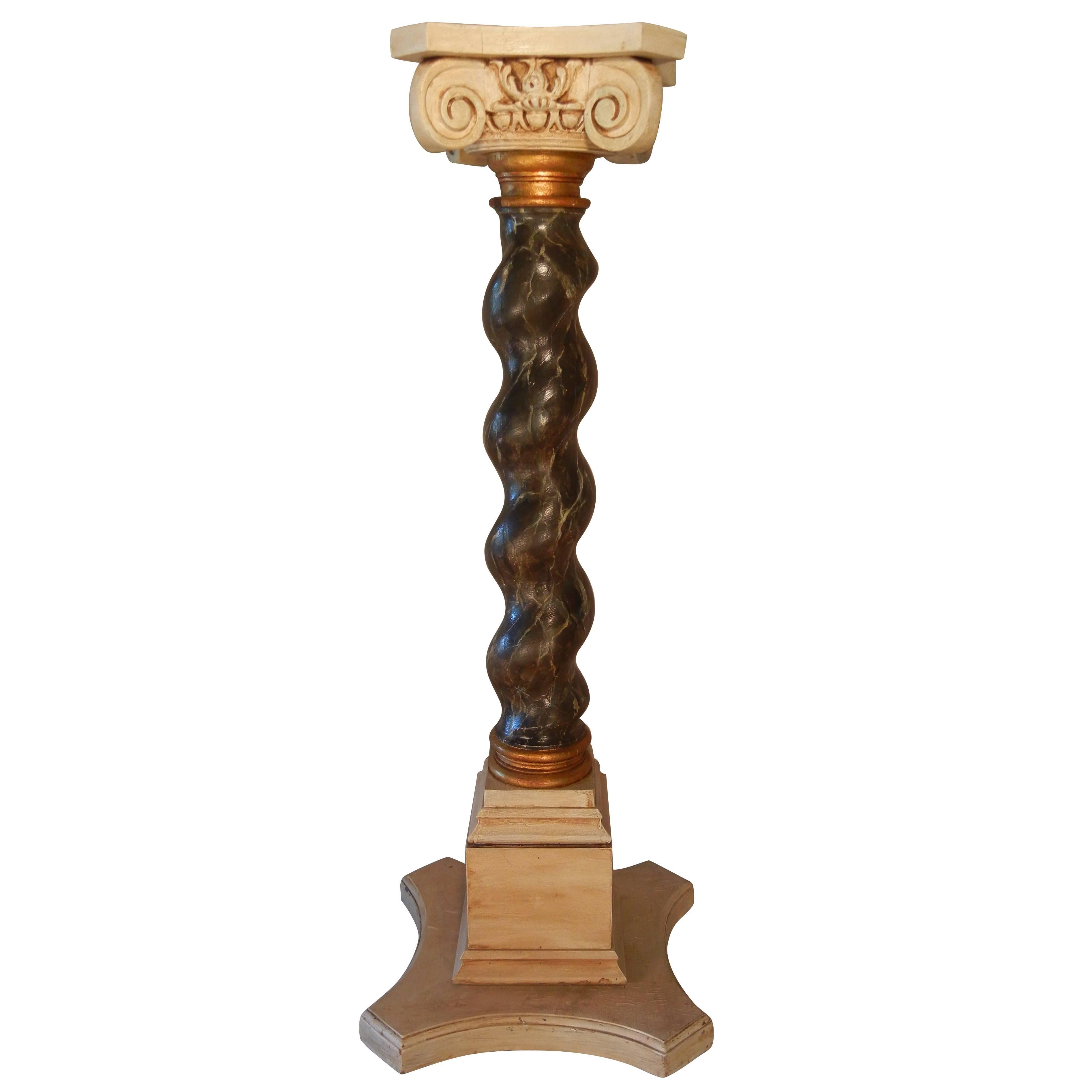 Gilded Age Carved and Painted Wooden Display Pedestal For Sale