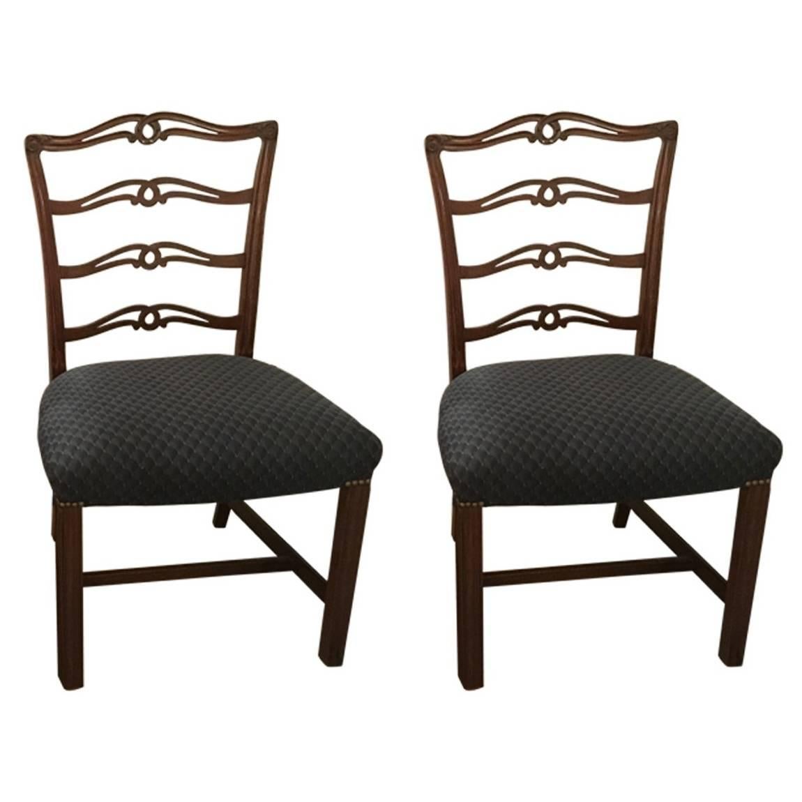 A Pair of  1930s Mahogany Georgian Style Ladder Back Dining Chairs