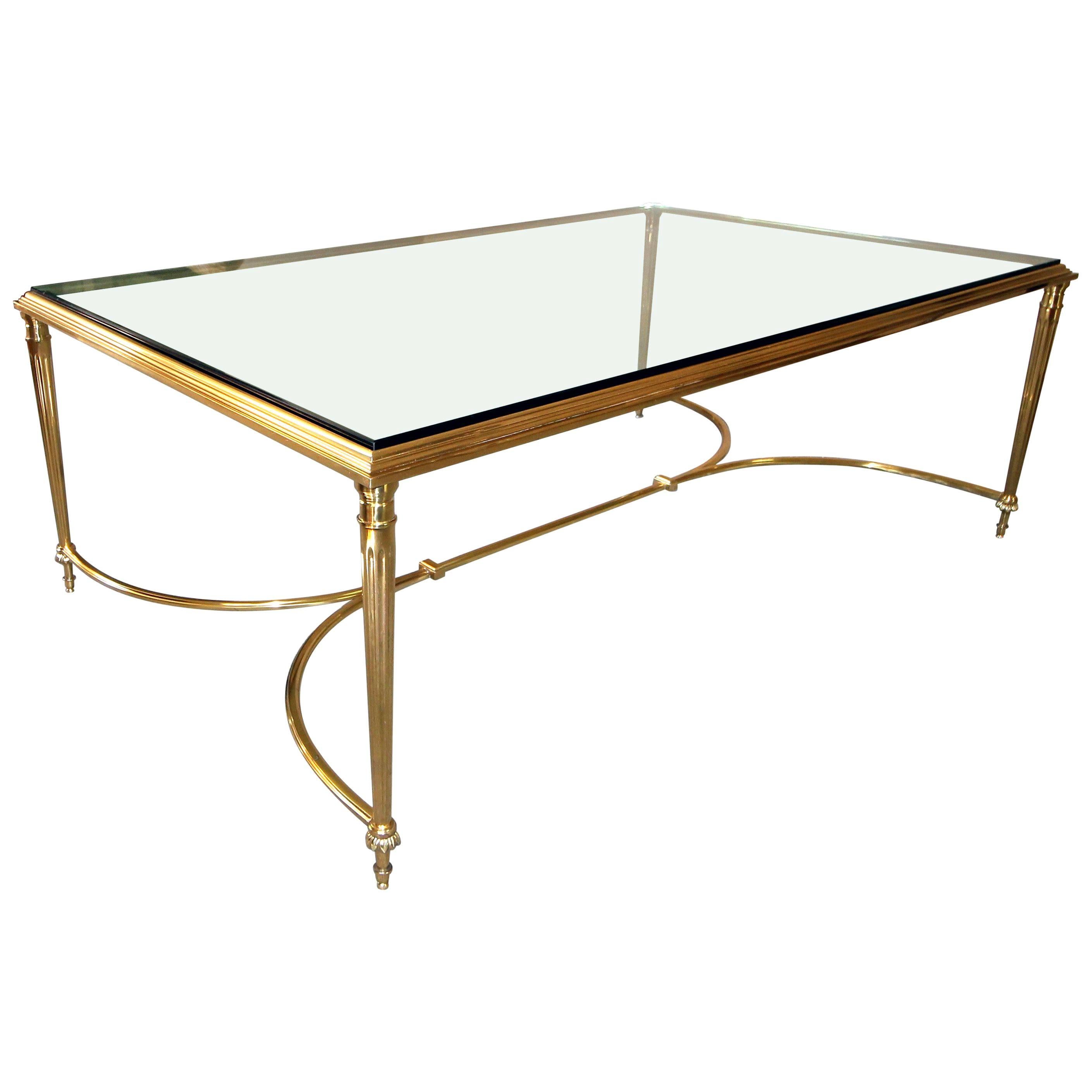Large French Louis XVI Neoclassic Style Solid Brass Coffee or Cocktail Table