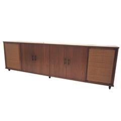 Teak and Cane Eight-Foot Media Console Credenza 