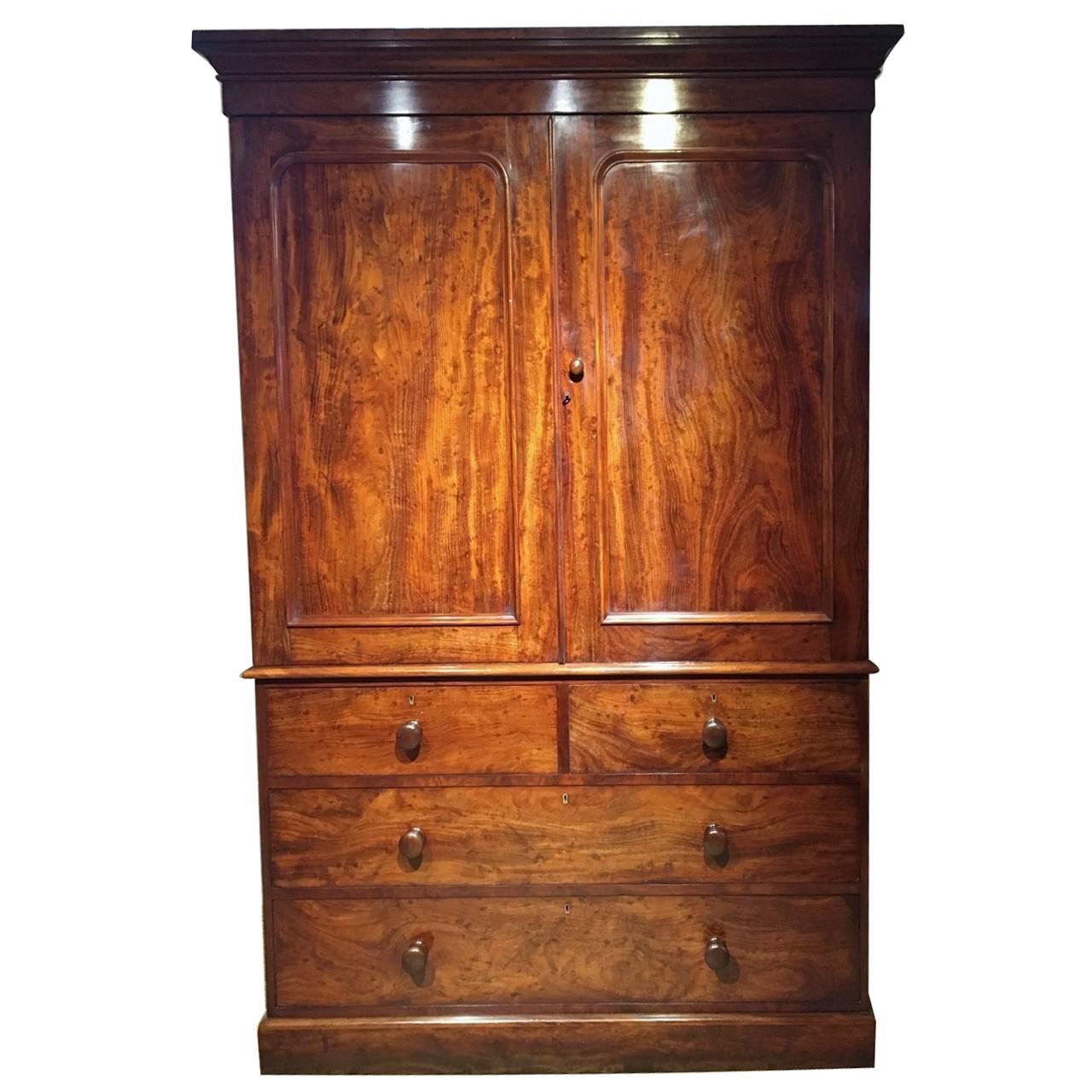 19th Century Mahogany Linen Press, circa 1860