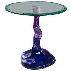 Lucite Side Table with Glass Top