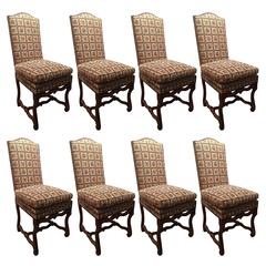 Set of Eight Italian Walnut and Upholstered Dining Chairs, 20th Century 4