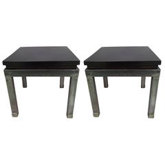 Pair of French Modern Craftsman Steel and Mahogany Benches or Side Tables, 1930
