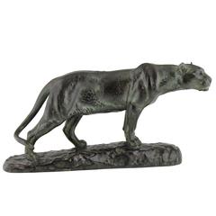 Französische Art-Déco-Bronzeskulptur eines Panthers von Louis Riché 1930