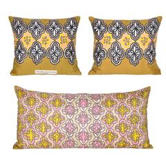 Set of Vintage Pierre Balmain Gold Pink Silk Scarf Irish Linen Cushions Pillows
