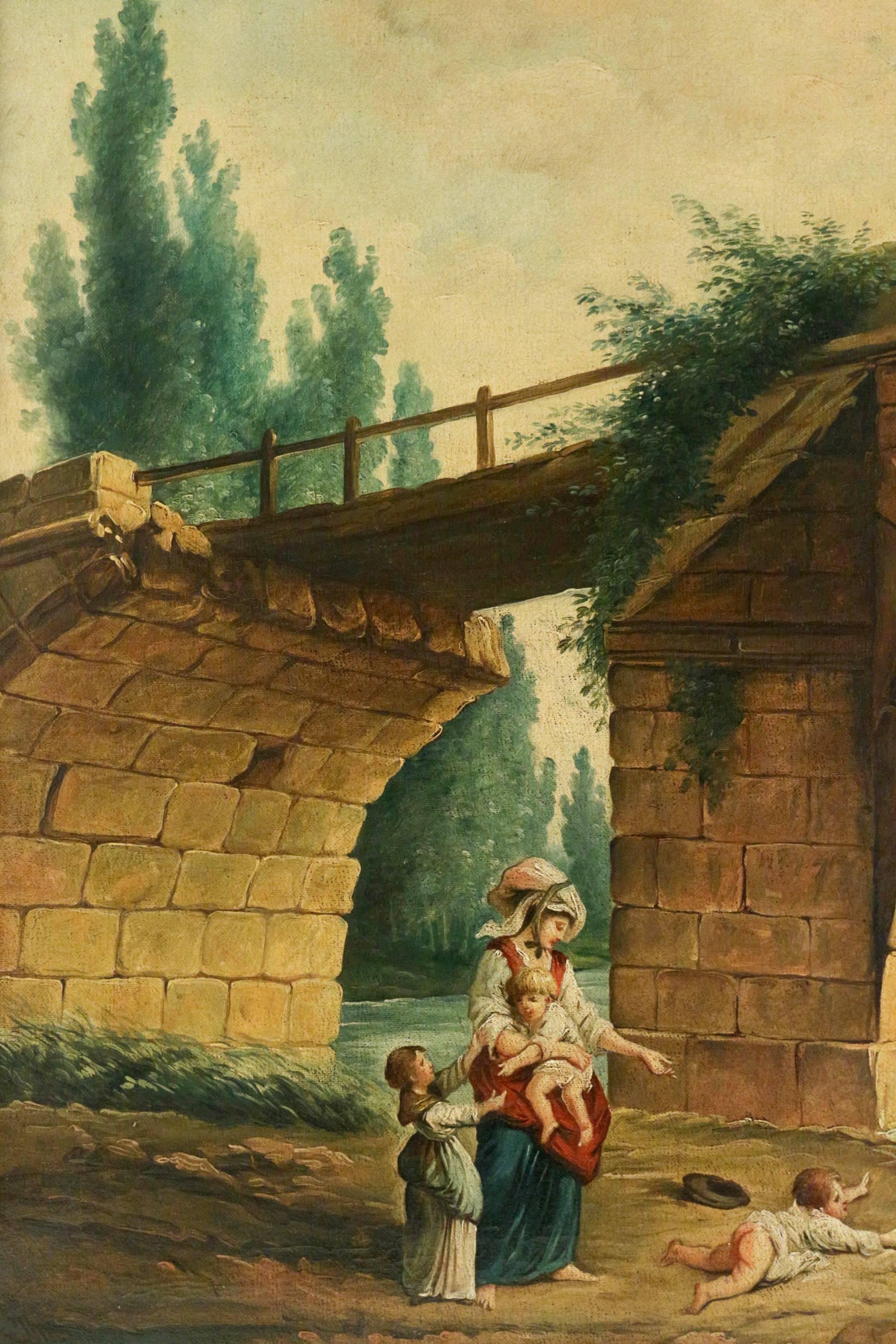 French School 'the Footbridge in Ruin' to the Manner of Hubert Robert, 1820 For Sale 3
