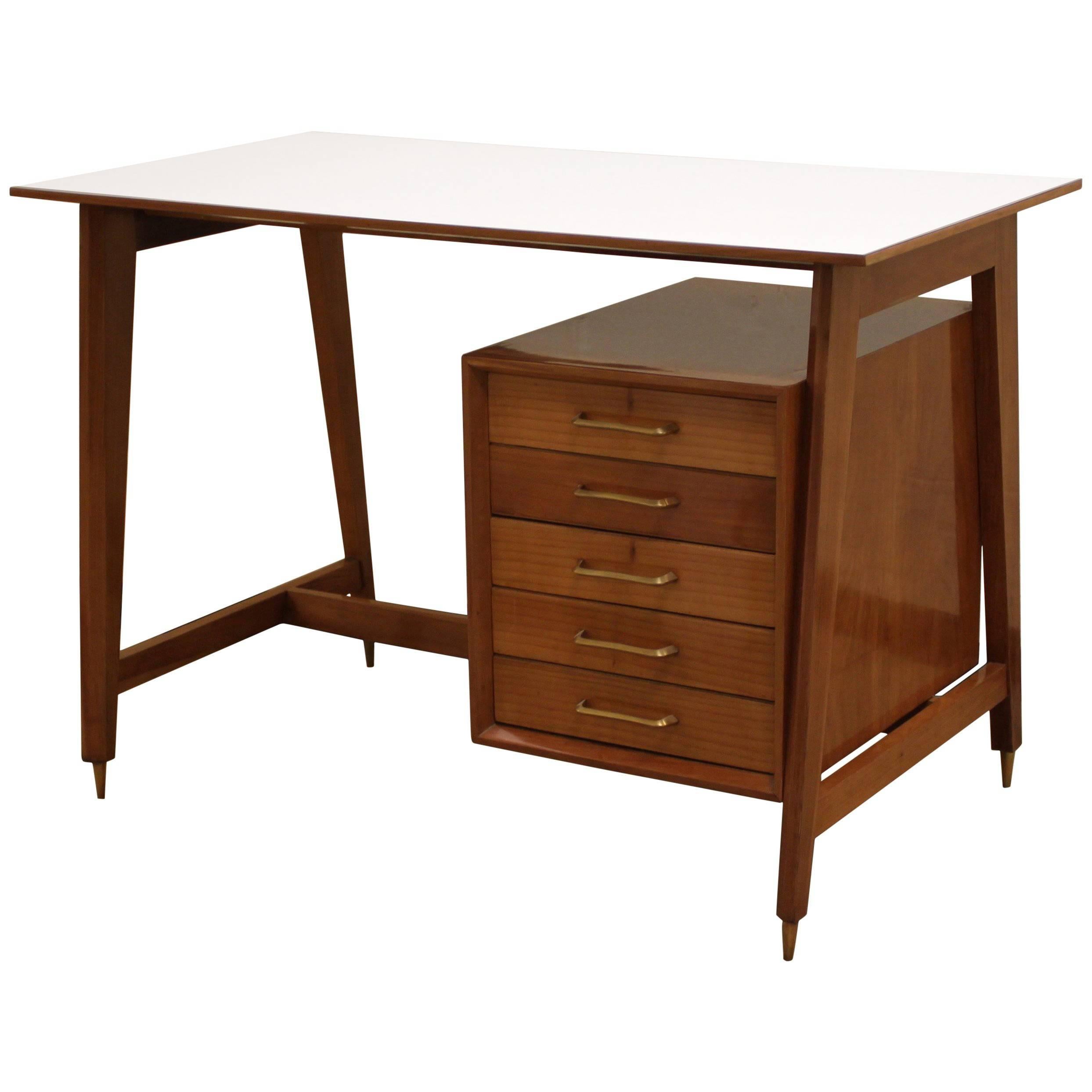 Small Fruitwood Desk with White Top from 1950s For Sale