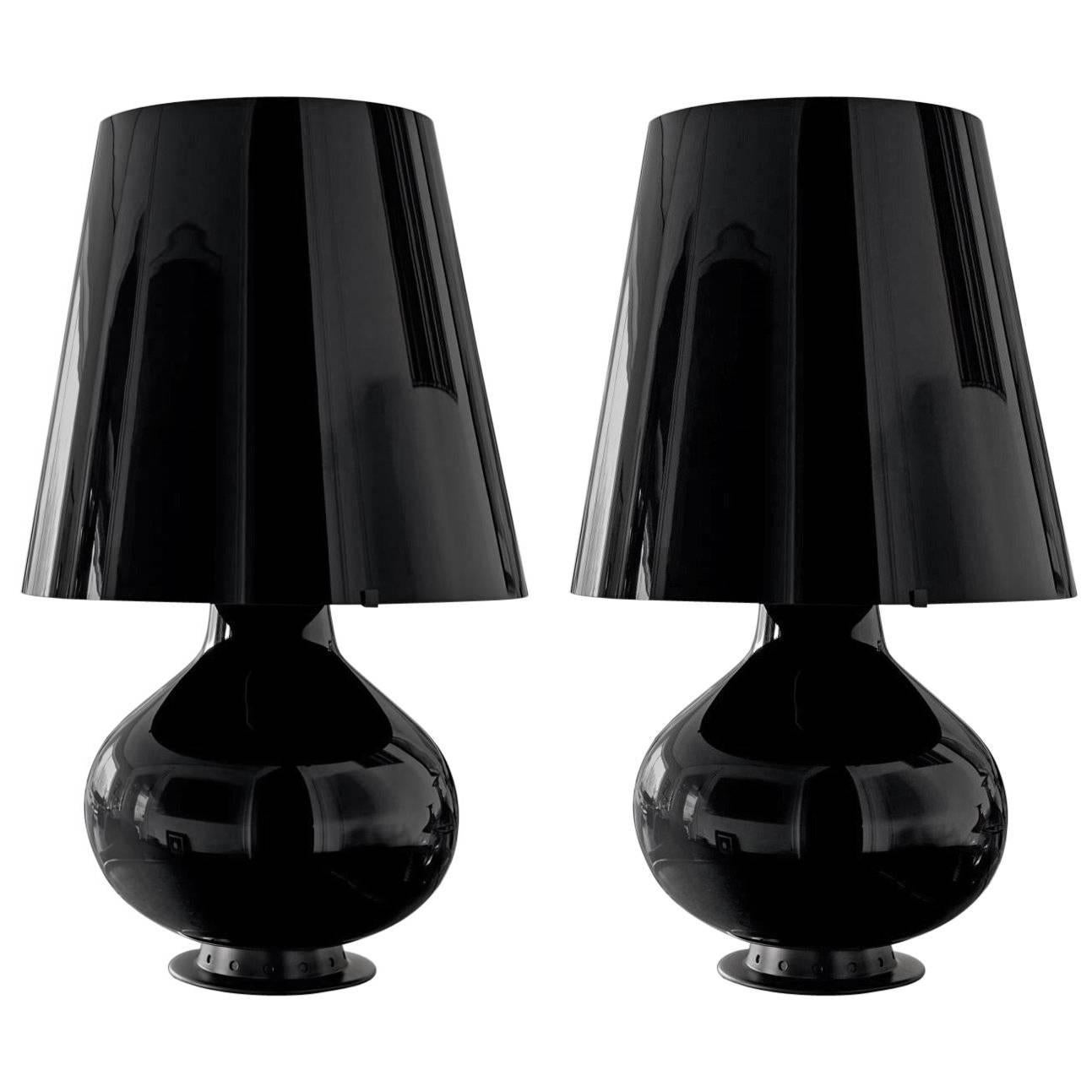 Large Max Ingrand Black Glass 1954 Lamp for Fontana Table 