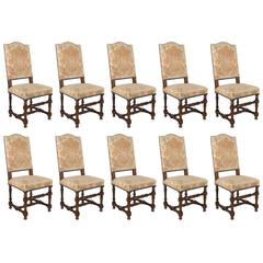 Set of 10 French Louis XIII Style Dining Chairs