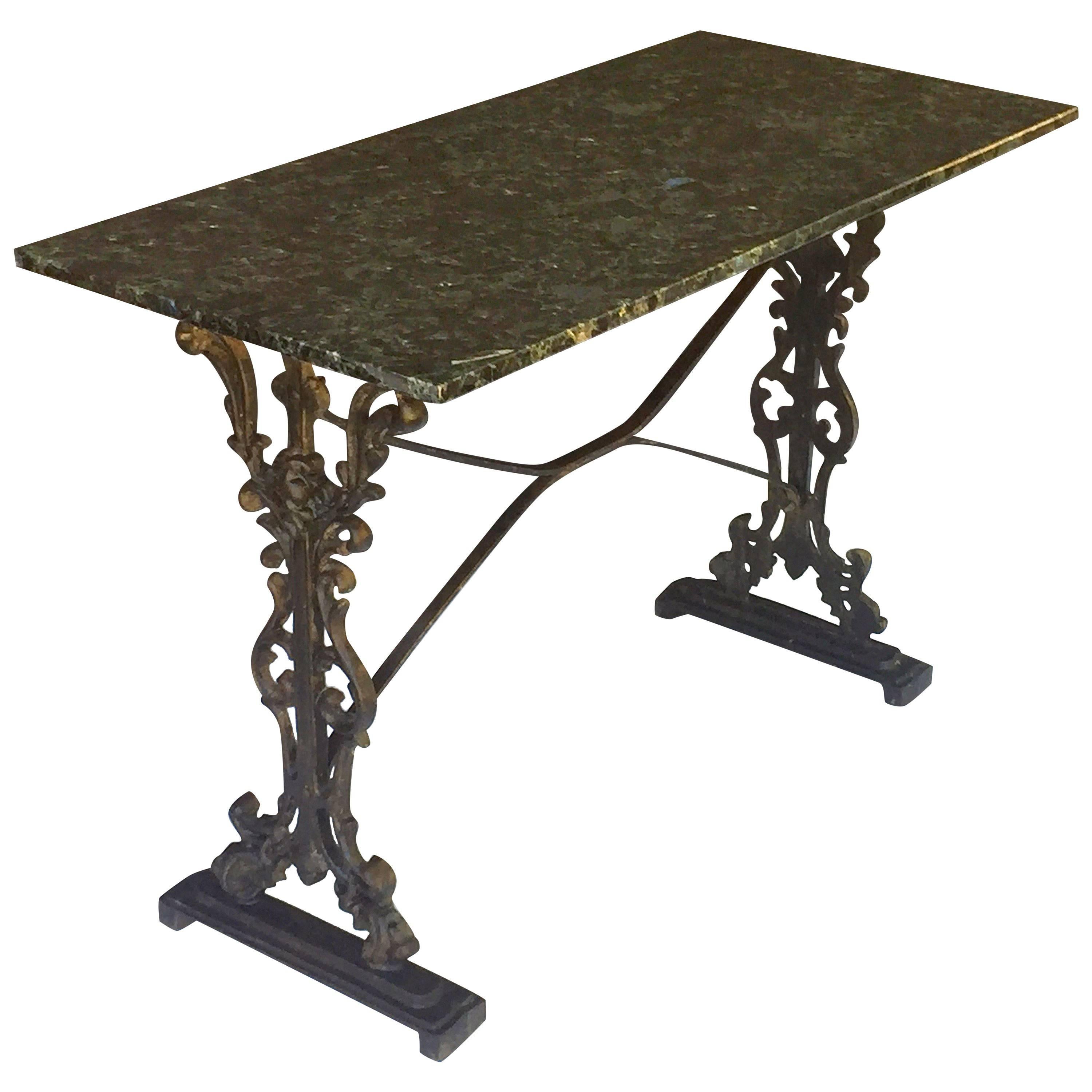 English Pub or Bistro Tables of Cast Iron with Granite Top (Pair Available)