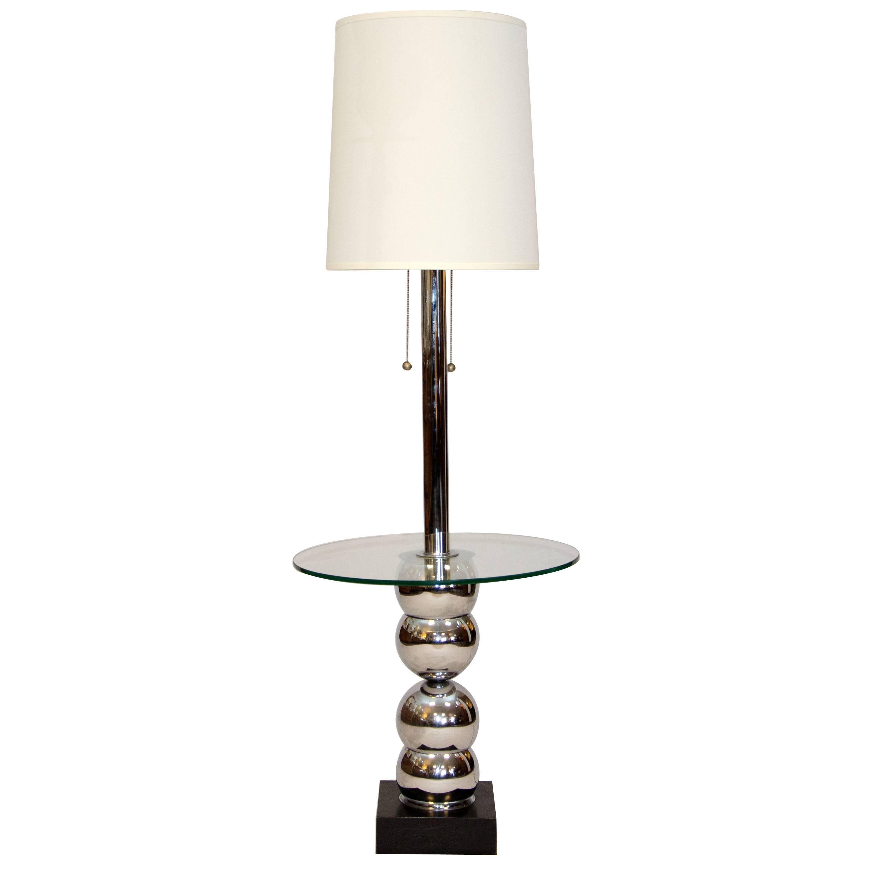 Mid Century Floor Lamp / Table Chrome & Glass For Sale