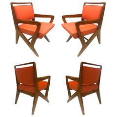Maison Raphael Rarest Set of Four Armchairs, Fully Restored and Newly Covered