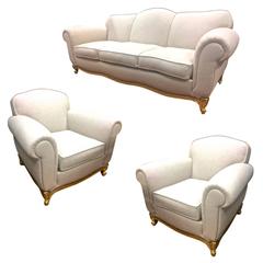 Maison Jansen Exceptional Comfy Neoclassic Set of One Couch and Two Armchairs