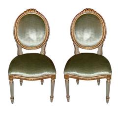 Pair of Louis XVI Style Gilt wood and Painted Chairs, Late 19th Century